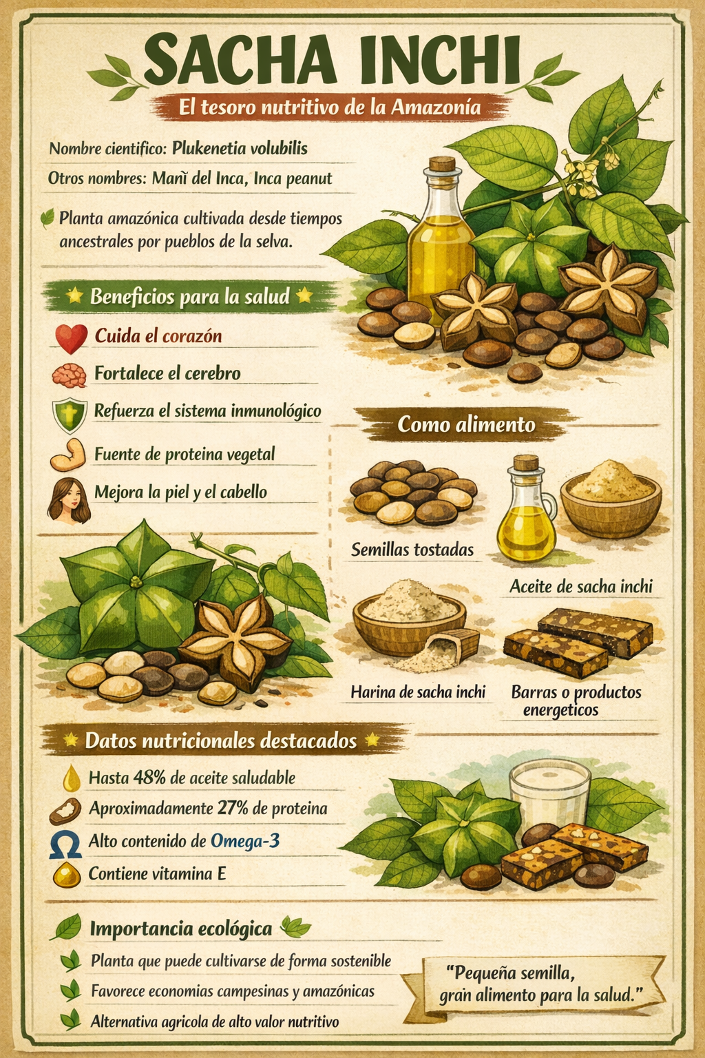 Sacha Inchi, el tesoro nutritivo de la Amazonía: composición, usos y datos nutricionales